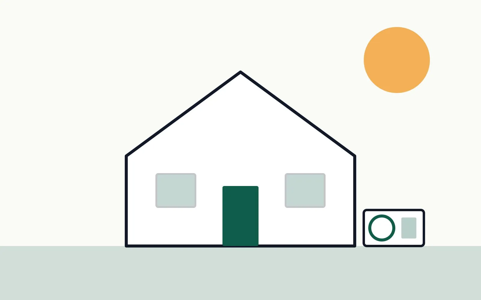 Illustration of a house with a heat pump outdoor unit